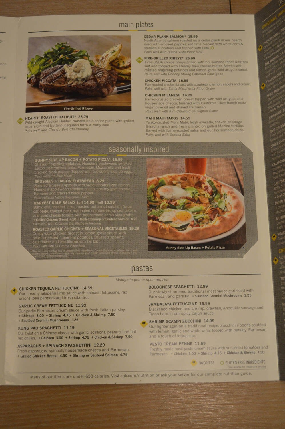 California Pizza Kitchen Menu Prices 2017 Meal Items Details Cost